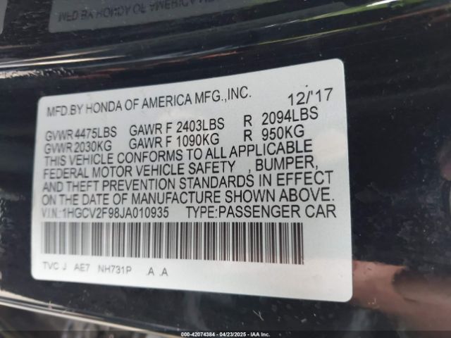 1HGCV2F98JA010935 Honda Accord Touring 2.0t
