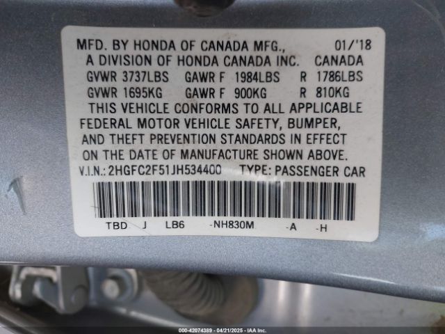 2HGFC2F51JH534400 Honda Civic Lx