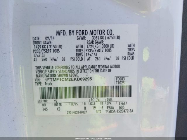 1FTMF1CM2EKD69295 Ford F-150 Xl