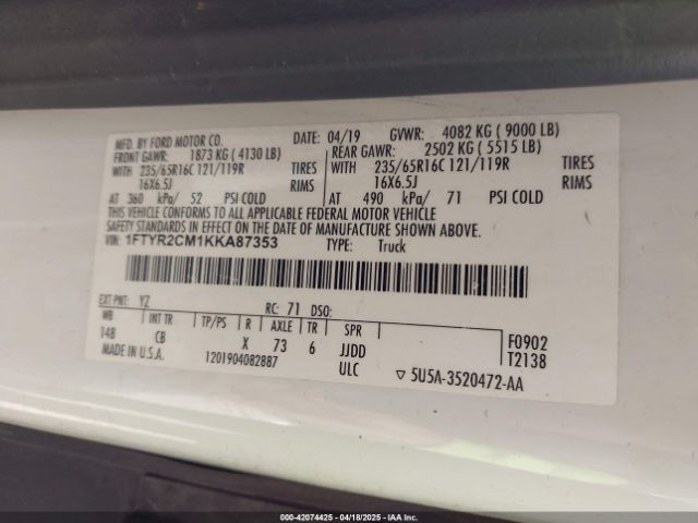 1FTYR2CM1KKA87353 Ford Transit-250