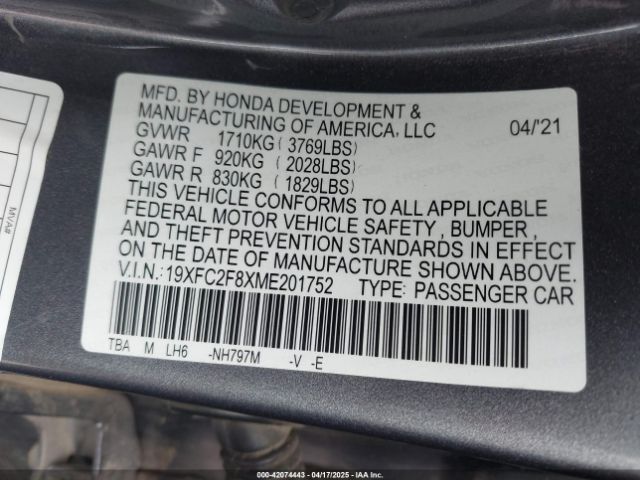 19XFC2F8XME201752 Honda Civic Sport