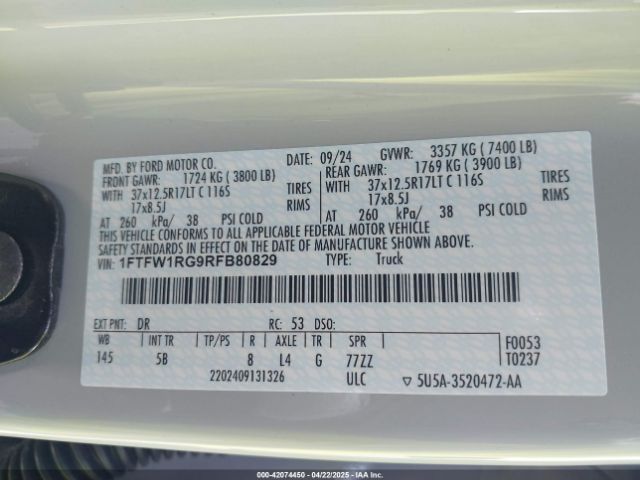 1FTFW1RG9RFB80829 Ford F-150 Raptor
