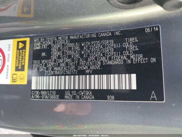 2T2ZK1BA5FC160172 Lexus RX 350