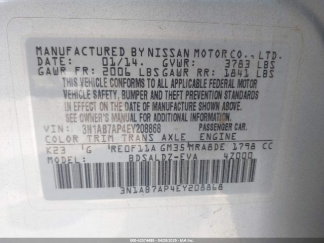 3N1AB7AP4EY208868 Nissan SENTRA SV