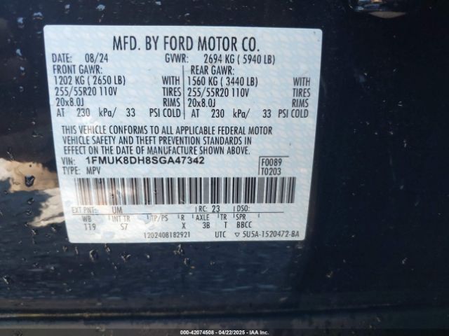 1FMUK8DH8SGA47342 Ford Explorer Active