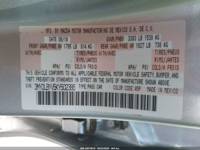 3MYDLBYV5KY502386 Toyota YARIS LE