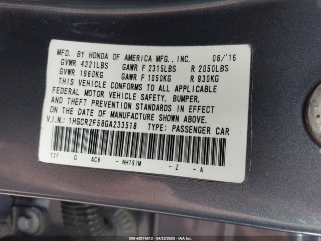 1HGCR2F58GA233518 Honda Accord Sport