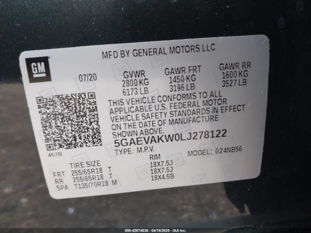5GAEVAKW0LJ278122 Buick Enclave Awd Essence