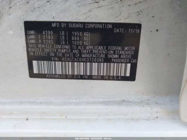 4S3GTAC6XK3720385 Subaru Impreza 2.0i Premium