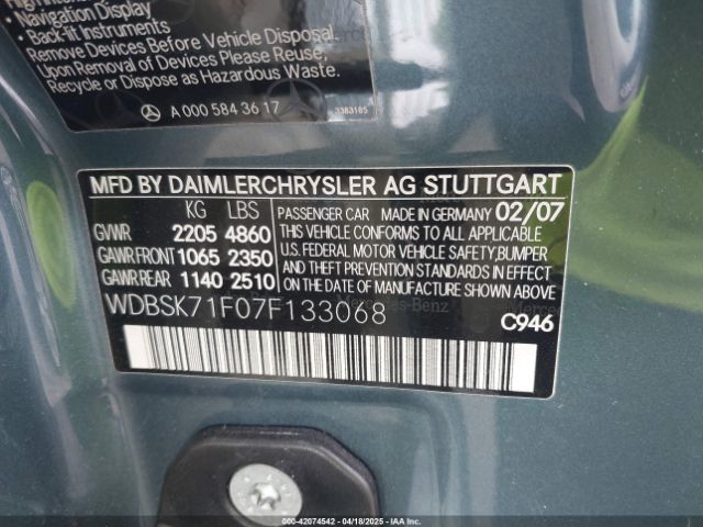 2007 MERCEDES-BENZ SL 550 WDBSK71F07F133068 Photo 8