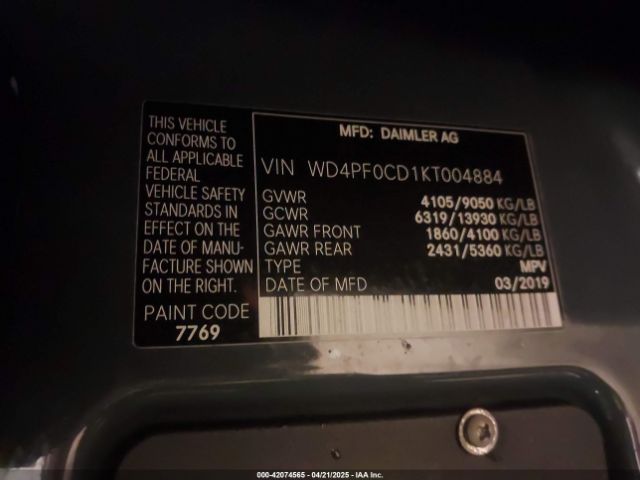 WD4PF0CD1KT004884 Mercedes-Benz Sprinter 2500 High Roof V6/standard Roof V6