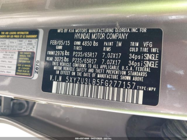 5XYZU3LB5FG277157 Hyundai Santa Fe Sport 2.4l