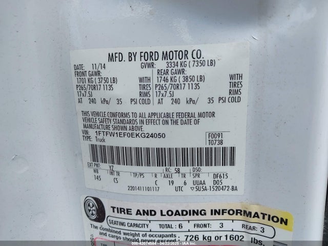 Ford F-150 Xl 2014 1FTFW1EF0EKG24050 Image 9
