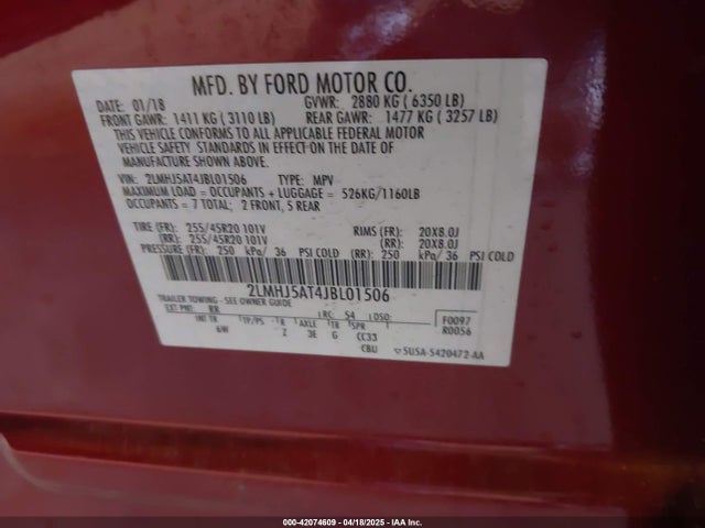 2LMHJ5AT4JBL01506 Lincoln 3.5l gtdi