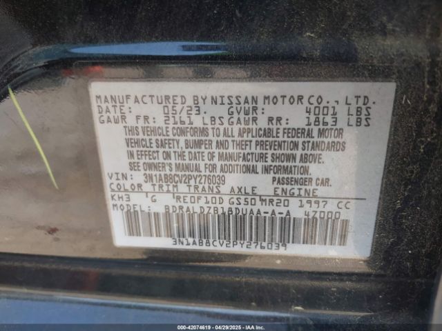 3N1AB8CV2PY276039 Nissan Sentra Sv Xtronic Cvt