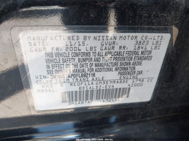 3N1AB7AP0FL692116 Nissan SENTRA SV