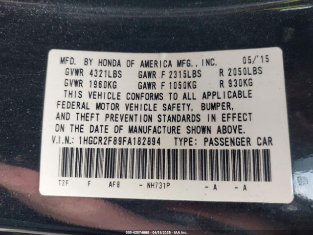 1HGCR2F89FA182894 Honda Accord Ex-l