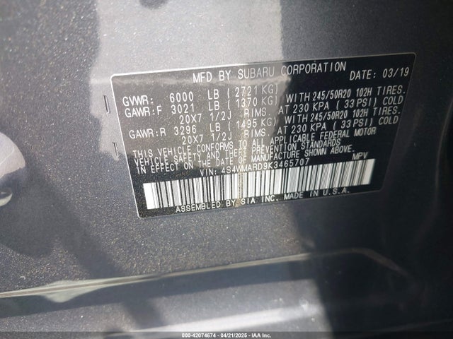 4S4WMARD9K3465707 Subaru 2019