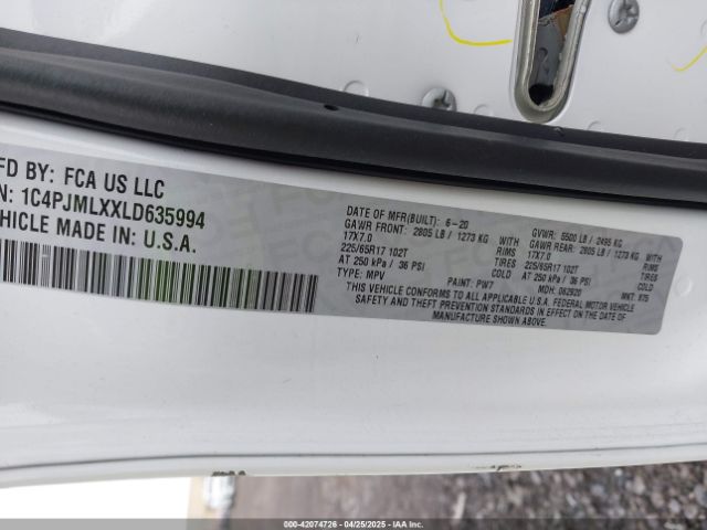 1C4PJMLXXLD635994 Jeep Cherokee Latitude Lux 4x4