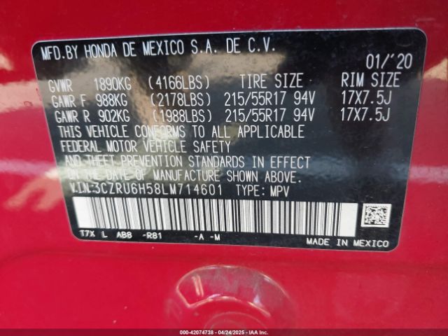 3CZRU6H58LM714601 Honda r18z9