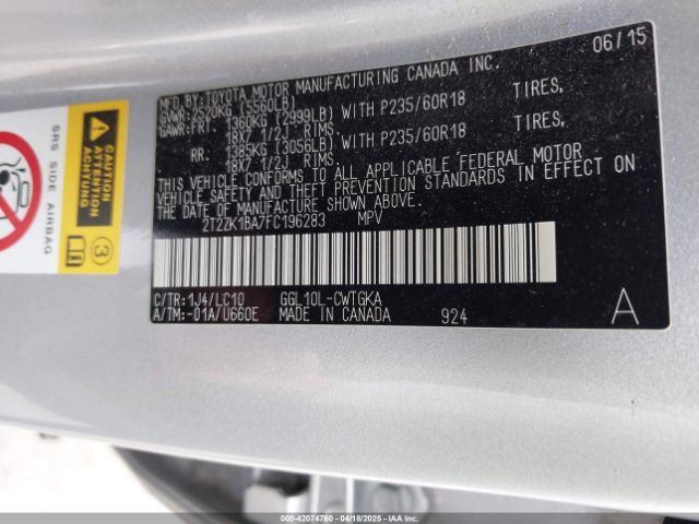 2T2ZK1BA7FC196283 Lexus RX 350