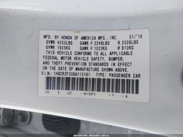 1HGCR2F30GA110181 Honda ACCORD LX