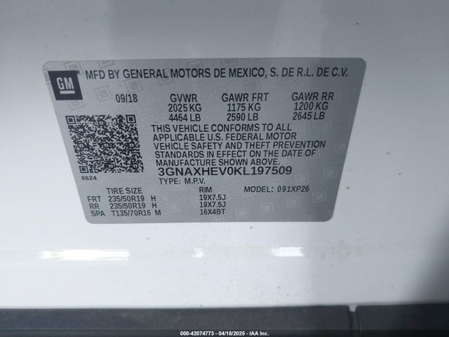 3GNAXHEV0KL197509 Chevrolet EQUINOX LS