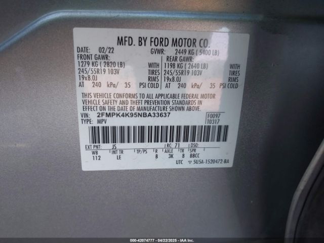 2FMPK4K95NBA33637 Ford Edge Titanium