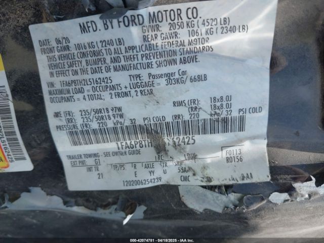 1FA6P8TH2L5162425 Ford Mustang Ecoboost Fastback