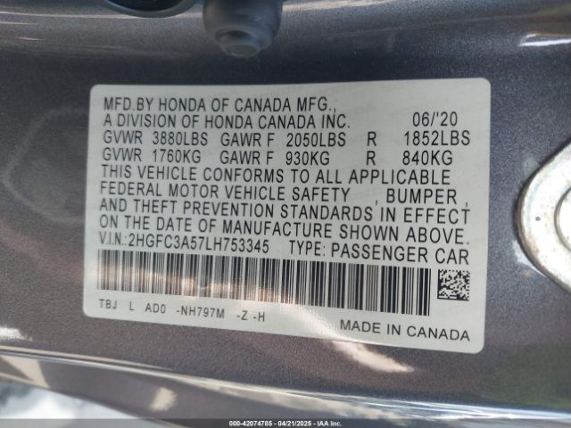 2HGFC3A57LH753345 Honda CIVIC SI COUPE