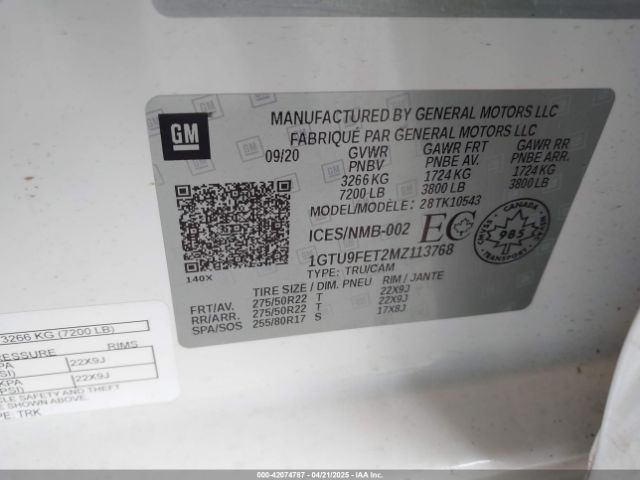 1GTU9FET2MZ113768 GMC Sierra 1500 4wd  Short Box Denali/4wd  Standard Box Denali