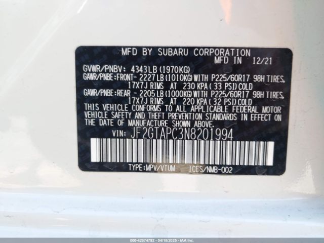 JF2GTAPC3N8201994 Subaru Crosstrek Premium