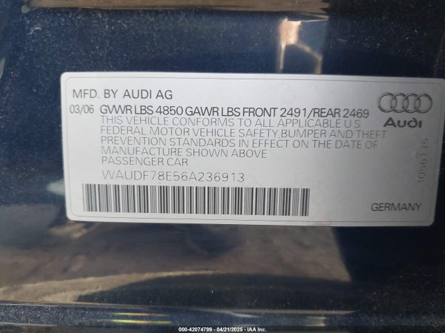 2006 AUDI A4 WAUDF78E56A236913 Photo 8