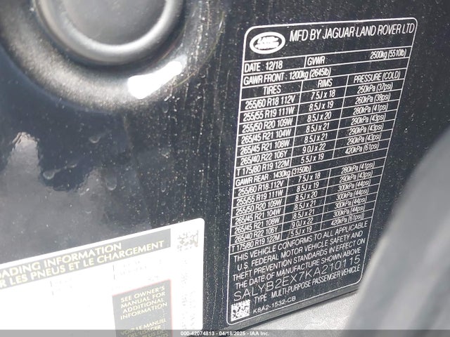 SALYB2EX7KA210115 Land Rover Range Rover Velar P250 S