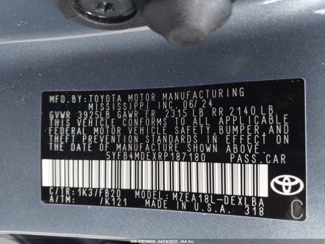 5YFB4MDEXRP187180 Toyota COROLLA LE