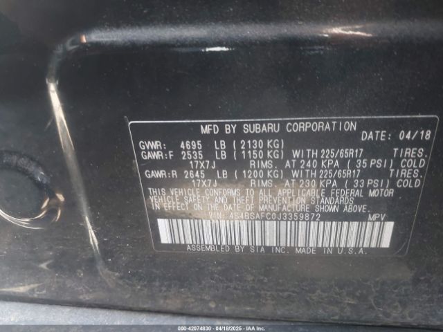 4S4BSAFC0J3359872 Subaru Outback 2.5i Premium