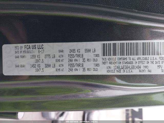 1C4BJWEG6HL691494 Jeep Wrangler Unlimited Sahara 4x4
