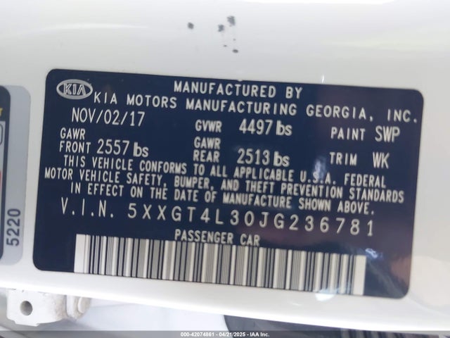 5XXGT4L30JG236781 KIA Optima S