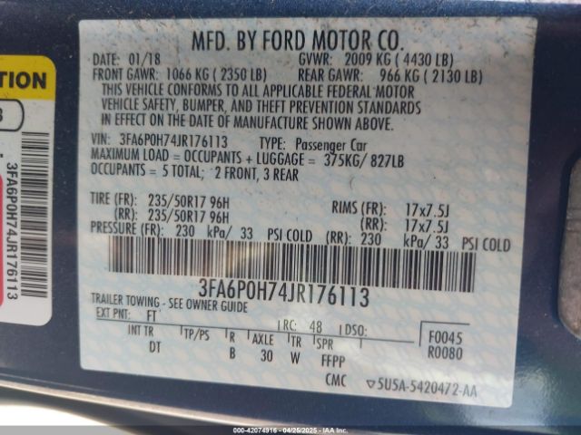 3FA6P0H74JR176113 Ford FUSION SE