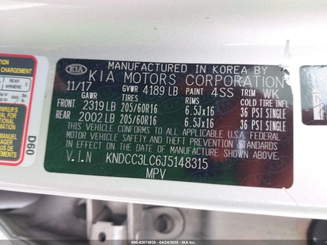 KNDCC3LC6J5148315 KIA NIRO EX