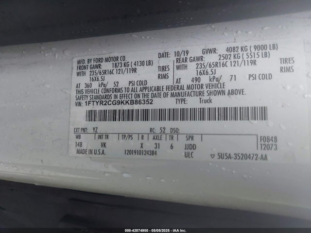 Ford Transit-250 2019 1FTYR2CG9KKB86352 Image 9