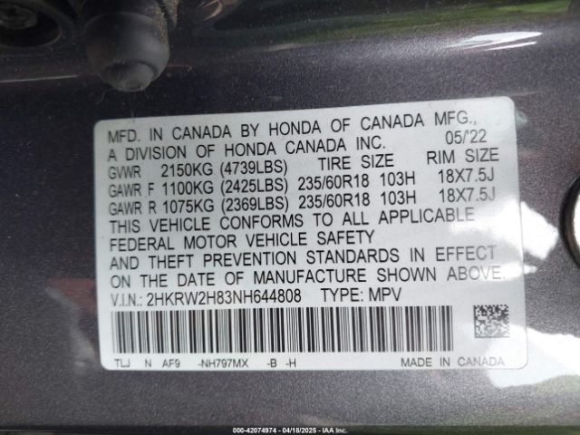 2HKRW2H83NH644808 Honda l15be