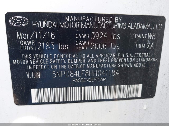 Hyundai ELANTRA SE 2017 5NPD84LF8HH041184 Image 9