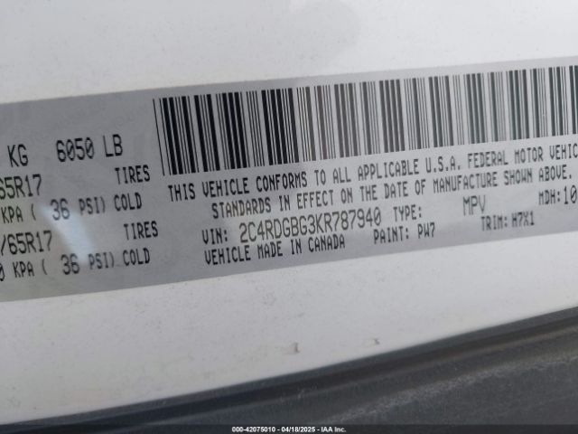 2C4RDGBG3KR787940 Dodge Grand Caravan Se