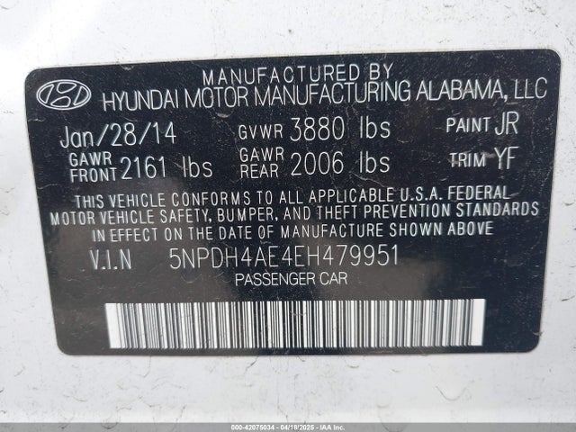 5NPDH4AE4EH479951 Hyundai Elantra Limited