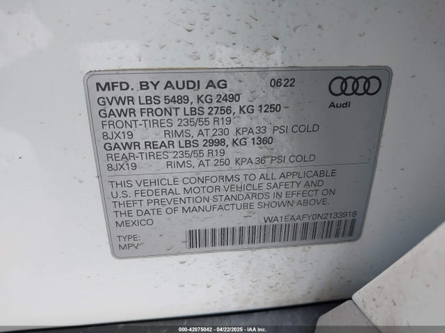 2022 AUDI Q5 WA1EAAFY0N2133918 Photo 8