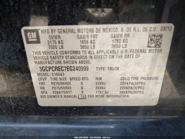 3GCPCREC7EG240999 Chevrolet Silverado 1500 1lt