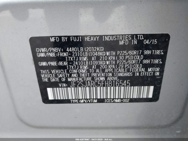JF2SJARC5FH816545 Subaru Forester 2.5i Limited