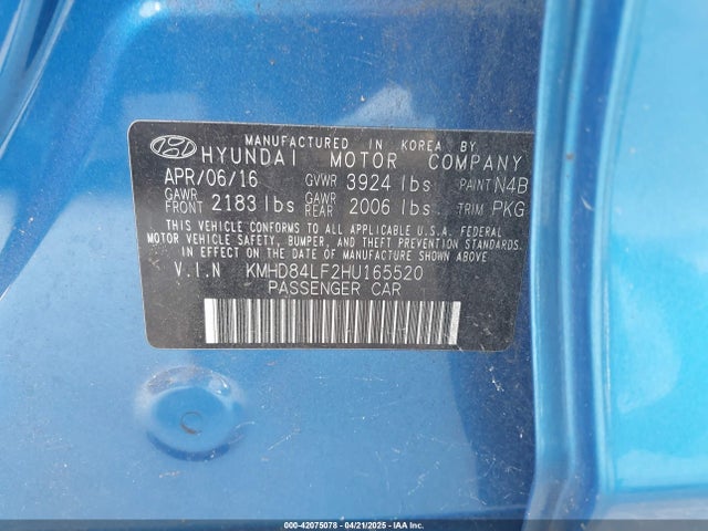 KMHD84LF2HU165520 Hyundai ELANTRA SE