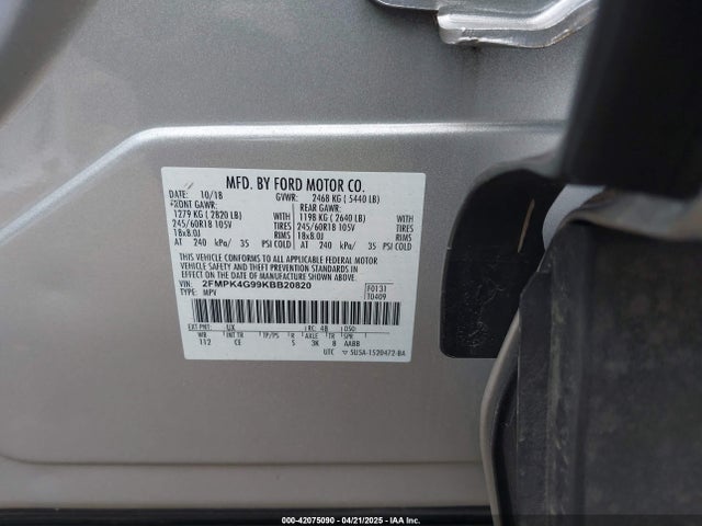 2FMPK4G99KBB20820 Ford EDGE SE